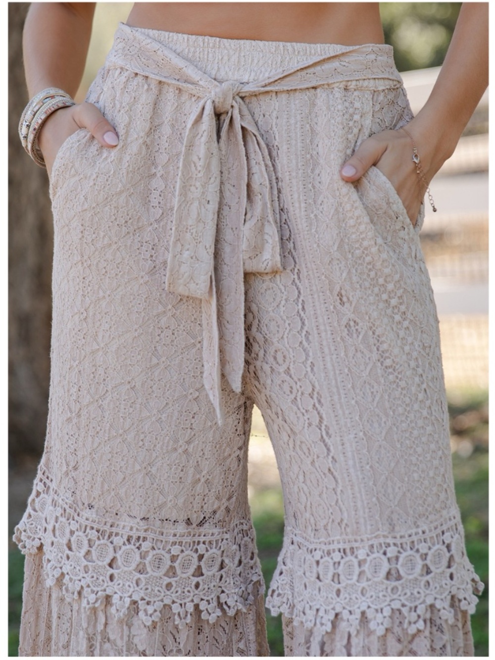 Young Threads Stretchy Waist Tiered Lace Wide Leg Pants - Picture 6 of 7